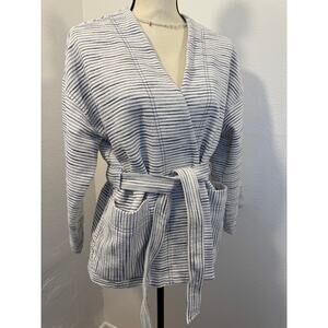 Madewell Texture & Thread White Navy Stripe Kimono Wrap Tie Waist Jacket M